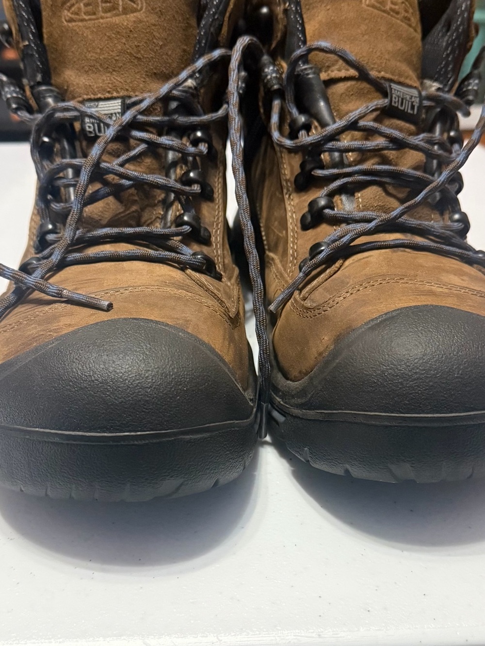 Keen Men's Brown and Black Steel-Toe Work Boots
